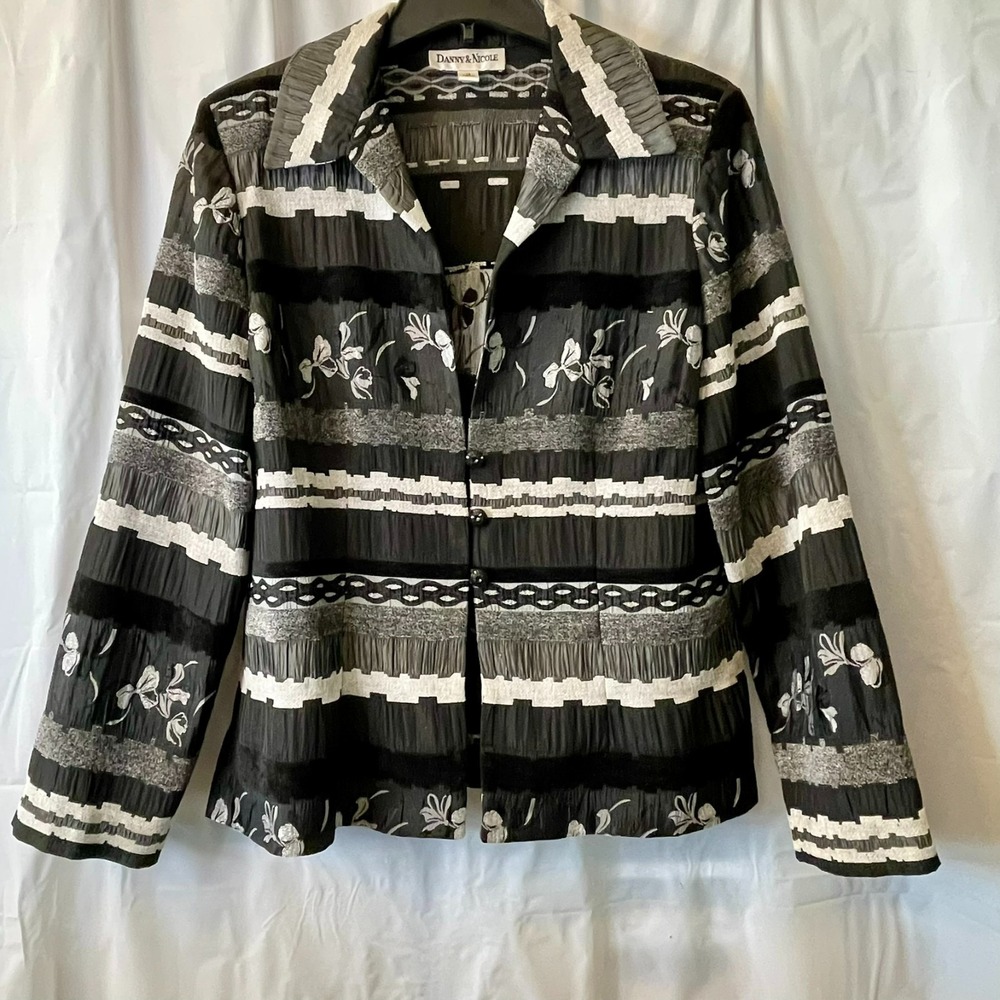 Vintage 90s Danny & Nicole Textured Embroidered Brocade Mixed Media Jacket Sz 14